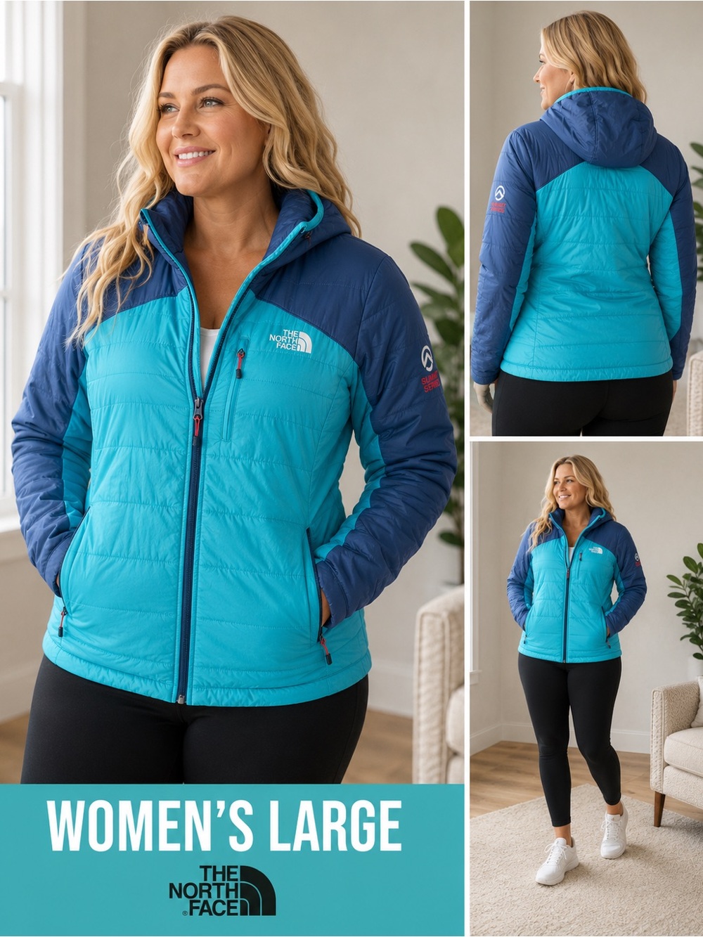 The North Face Summit Series Women’s Large Teal & Navy Insulated Hooded Jacket